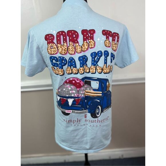 Simply Southern American Truck Graphic Light Blue Short Sleeve Tee Size Small - Picture 3 of 7